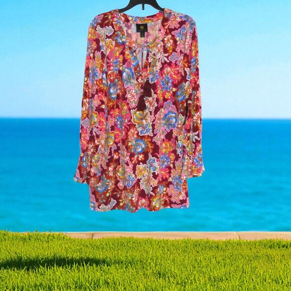 JM Collection (Medium) Pink Floral Tunic Top - NWT - Picture 1 of 3